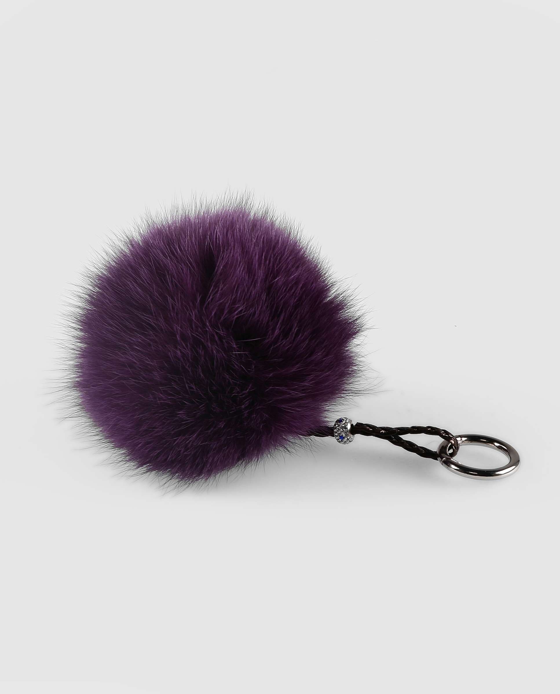 Porta-chaves em Pelo de Raposa Estilo Pompom em Roxo Roxo-2