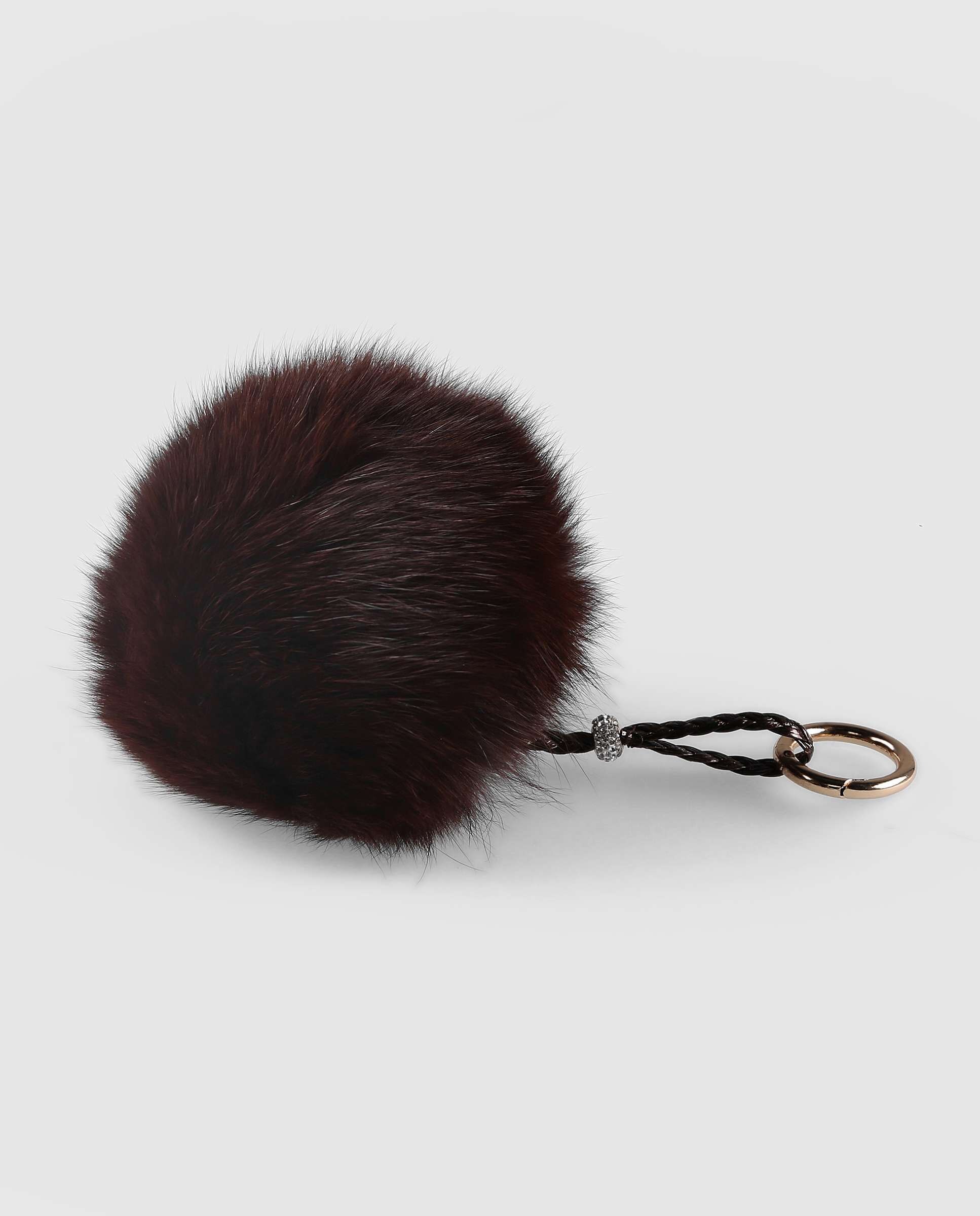 Porta-chaves em Pelo de Raposa Estilo Pompom em Castanho-escuro Castanho-escuro-2