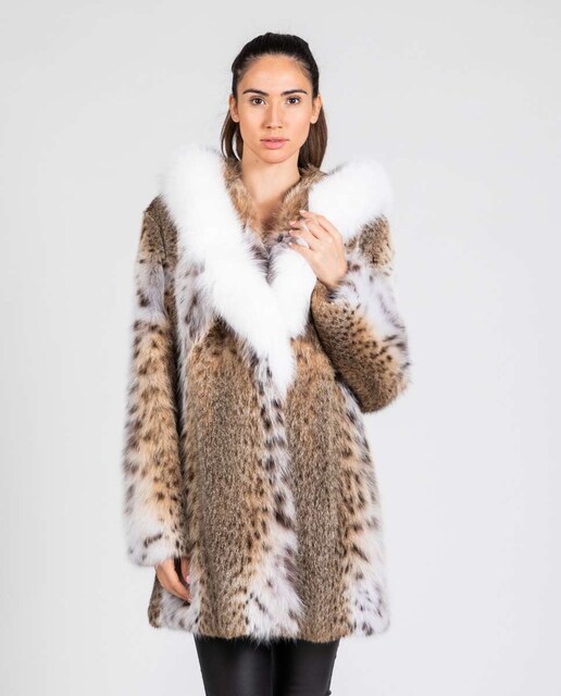 Imagem 0 de Sobretudo em Pelo de Gato Lince com Capuz