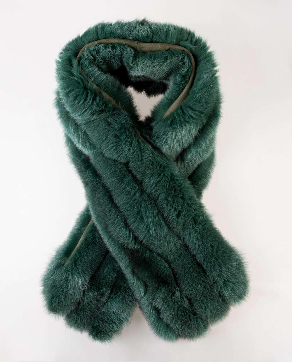 Imagem 0 de Estola Grande em Pelo de Raposa e Napa em Verde