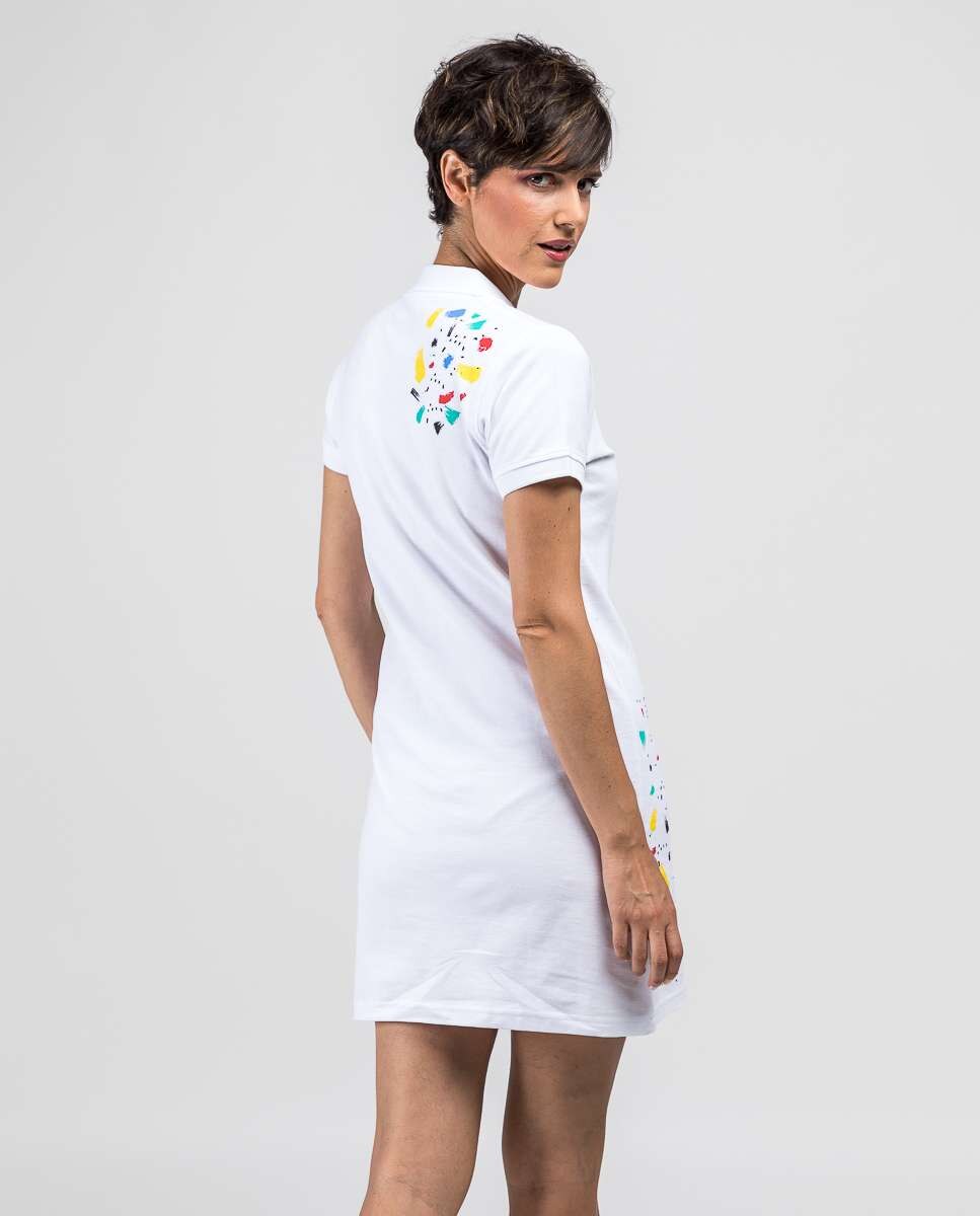 Vestido Curto de Piqué com Gola Polo de Manga Curta Branco-3