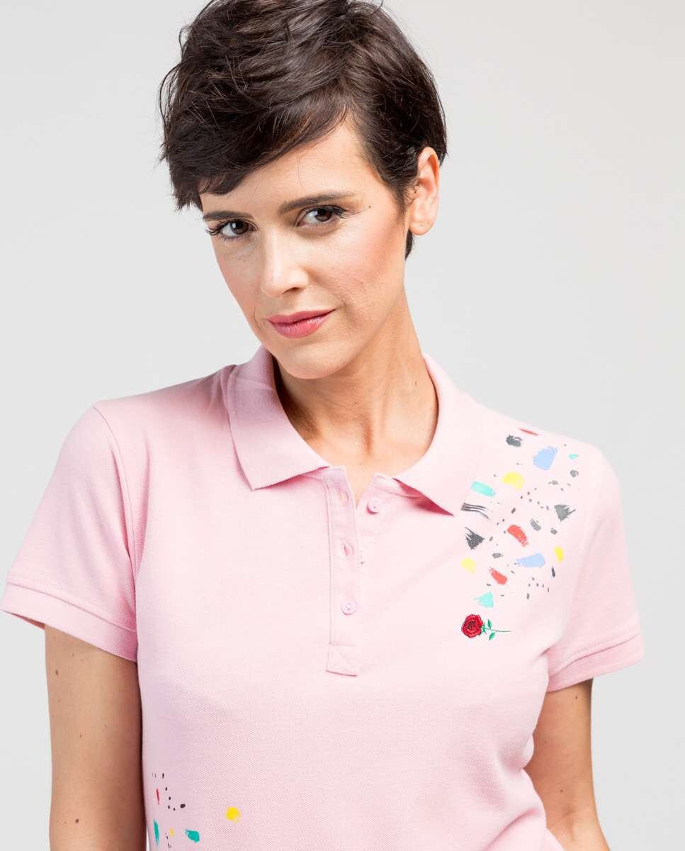 Polo de Piqué com Estampado Colorido Rosa-claro-3