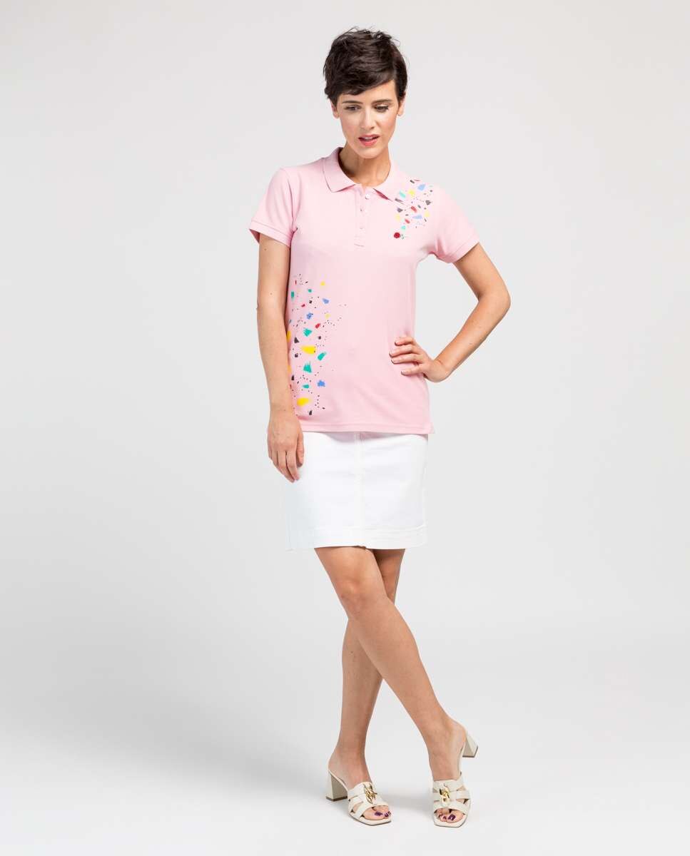 Polo de Piqué com Estampado Colorido Rosa-claro-4