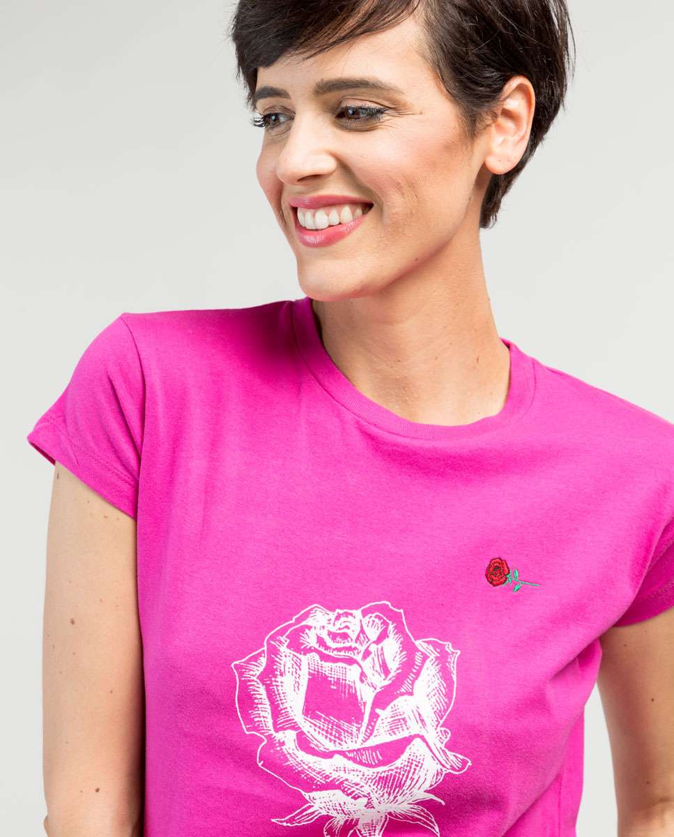 T-shirt de Manga Curta com Desenho Frontal Rosa-3