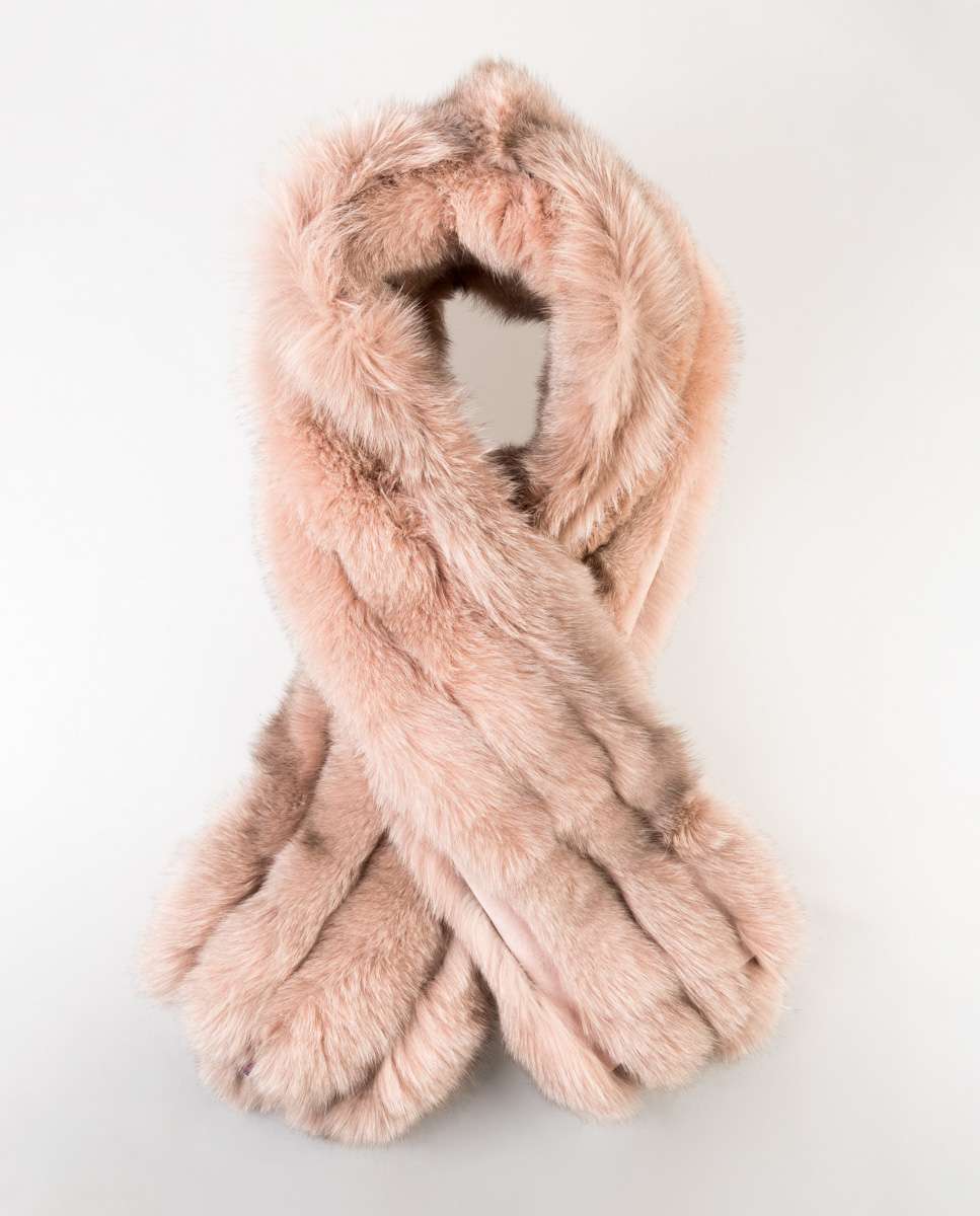Imagem 0 de Estola Grande em Pelo de Raposa e Napa em Rosa