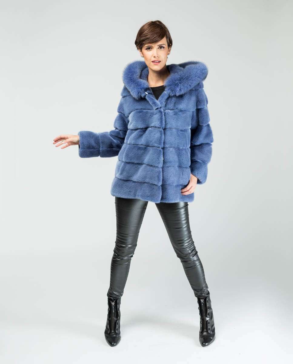 Sobretudo em Pelo de Vison com Capuz Azul-4