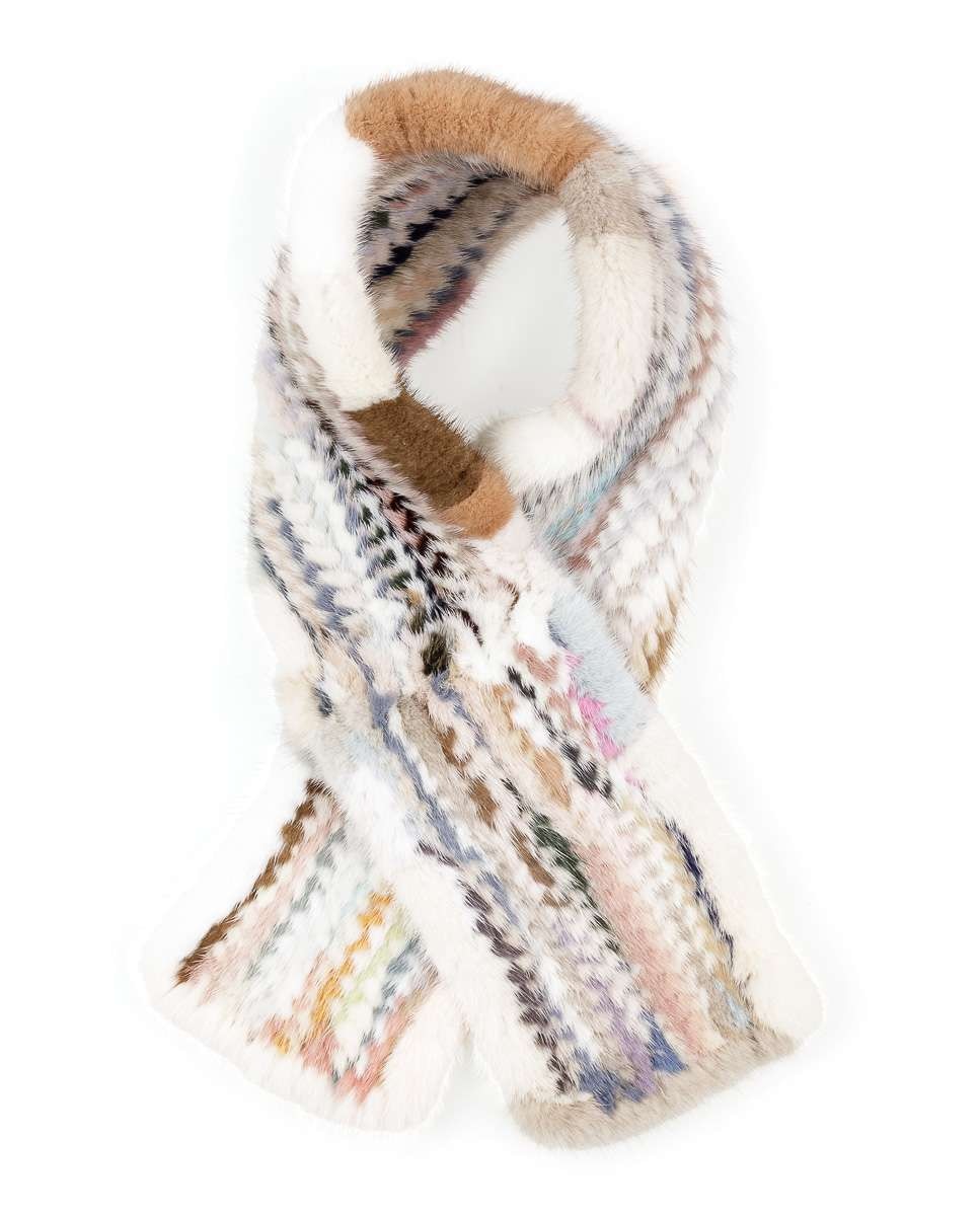 Cachecol de Pelo de Vison Tricotado Multicolor Branco-1