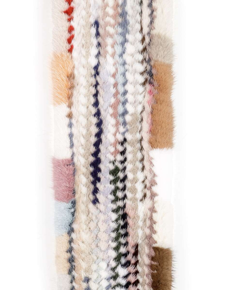 Cachecol de Pelo de Vison Tricotado Multicolor Branco-2