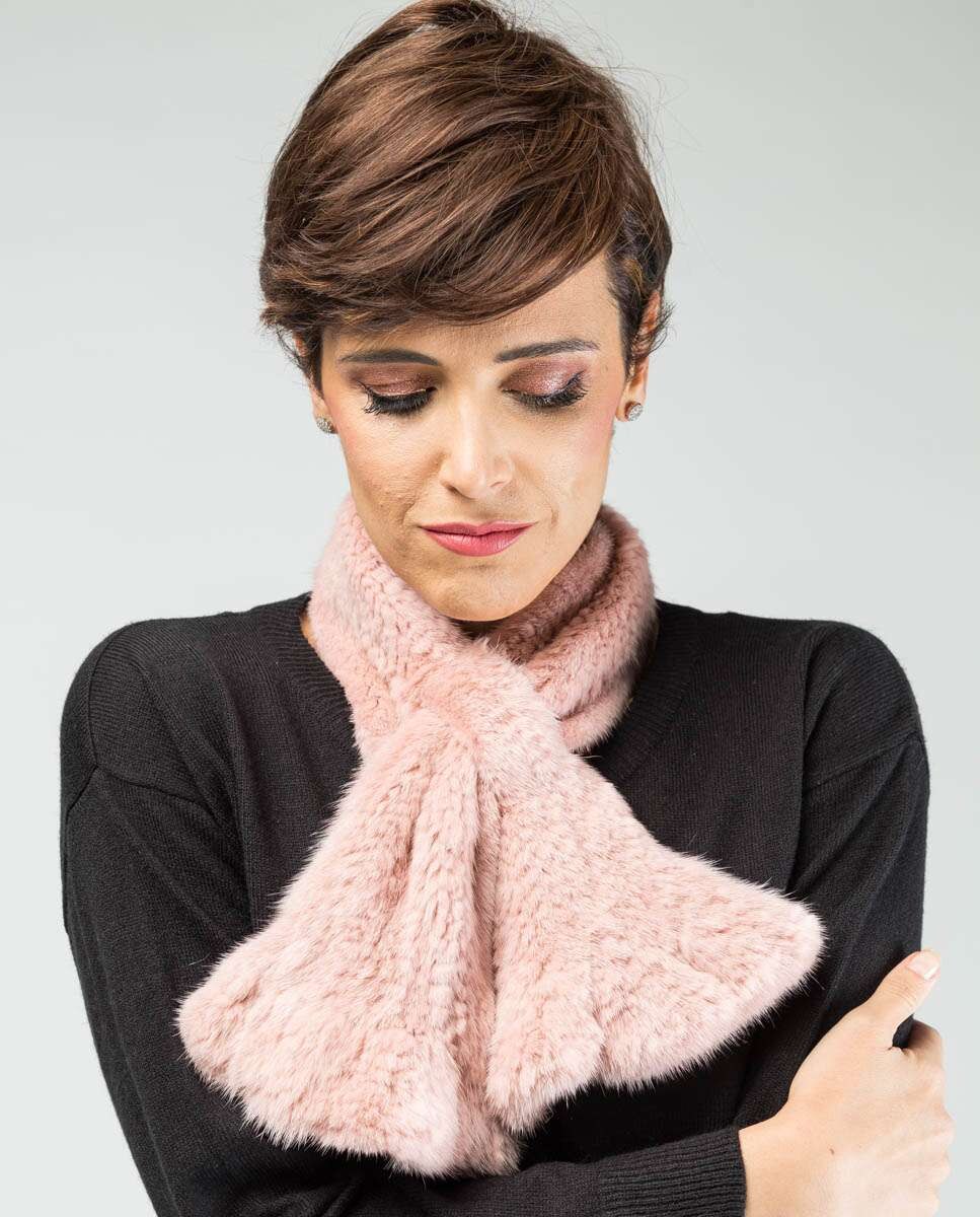 Cachecol em Pelo de Vison Tricotado em Rosa Rosa-claro-3
