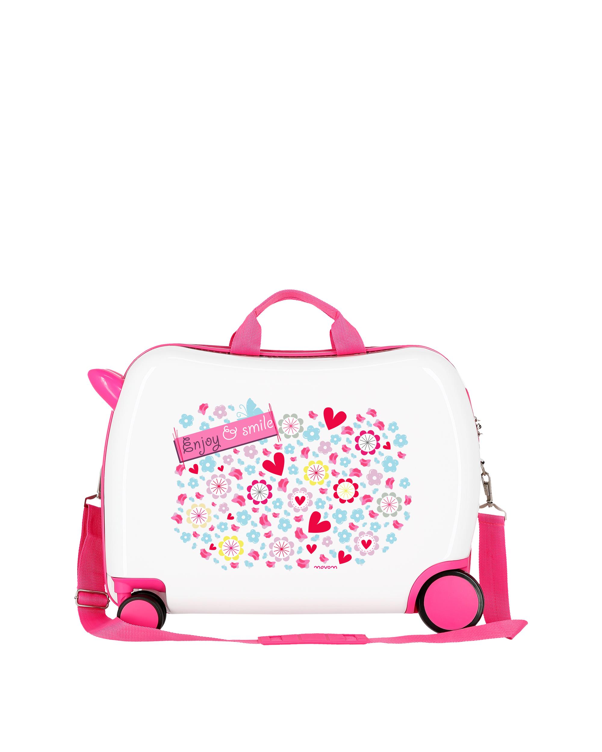 Mala Infantil 2 Rodas Multidirecionais Movom Enjoy And Smile Rígida com Capacidade de 34l Rosa / Branco-3
