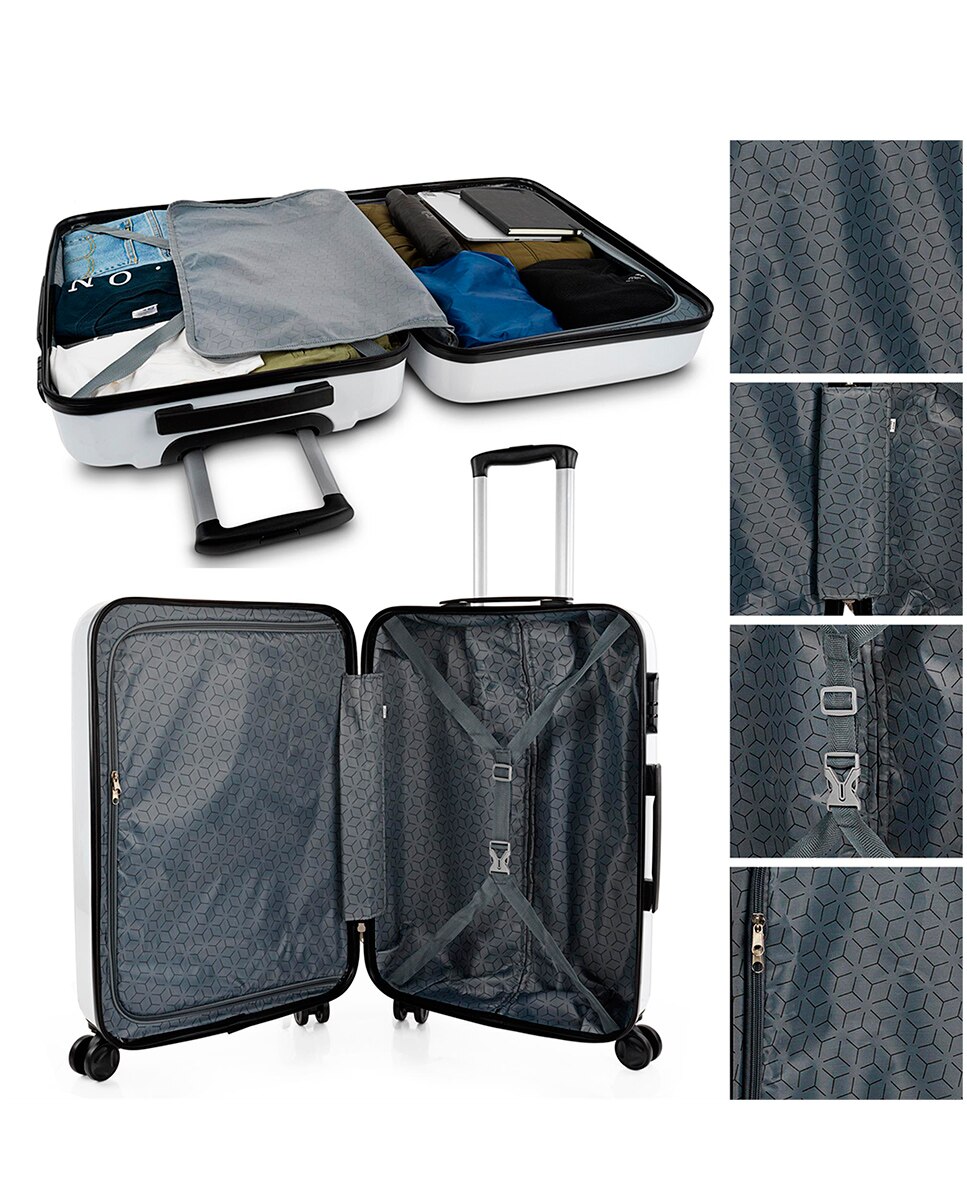 Conjunto de Malas (cabine, Média e Necessaire) Hello Rígidas com Capacidade 66 L Branco-3