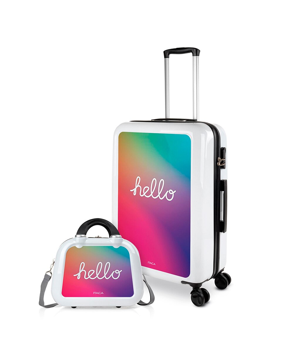 Conjunto de Malas (média e Necessaire) Rígidas Hello com Capacidade de 66l Branco-2