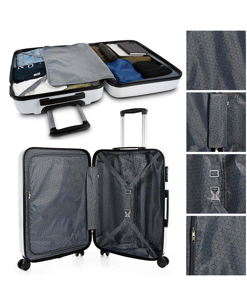 Conjunto de Malas (média e Necessaire) Rígidas Hello com Capacidade de 66l Branco-4