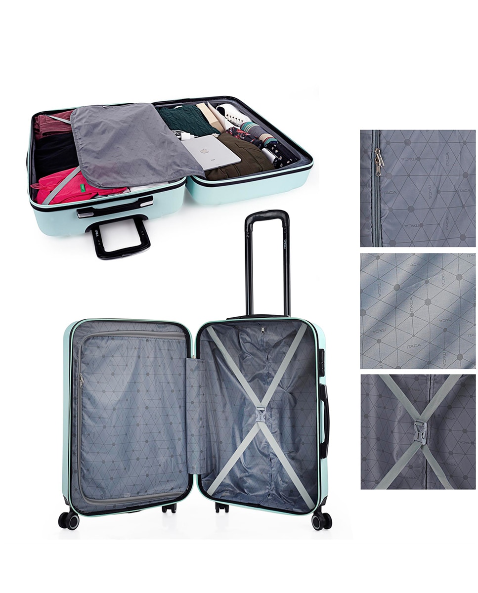 Conjunto de Malas (cabine e Média) Tiber Rígidas com Capacidade 68l Verde-menta-3