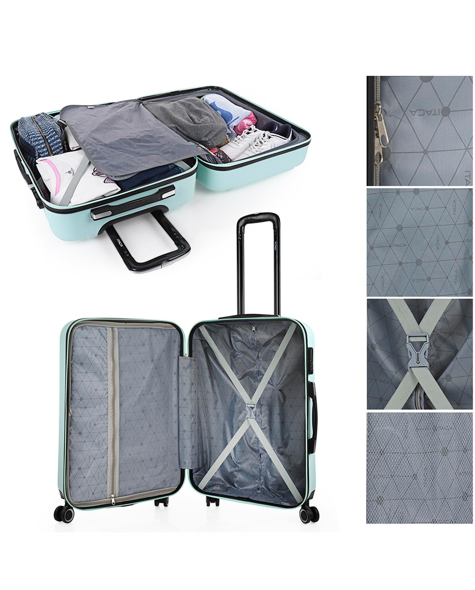 Conjunto de Malas (cabine e Grande) Tiber Rígidas com Capacidade 102l Celeste-3