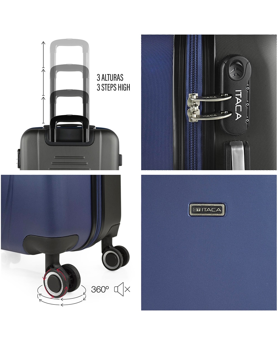 Conjunto de Malas (cabine e Média) Tiber Rígidas com Capacidade 68l Azul-marinho-4