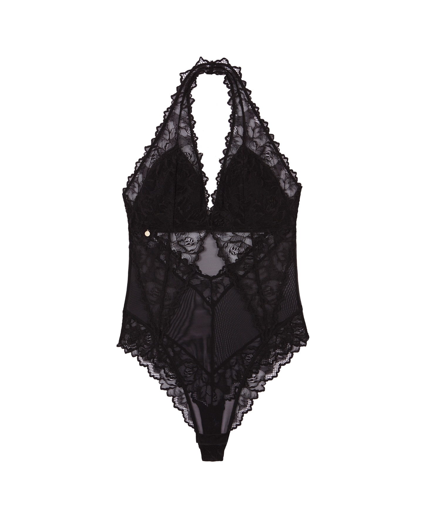 Body de Renda e Tule Elástico com Gola Halter Preto-8
