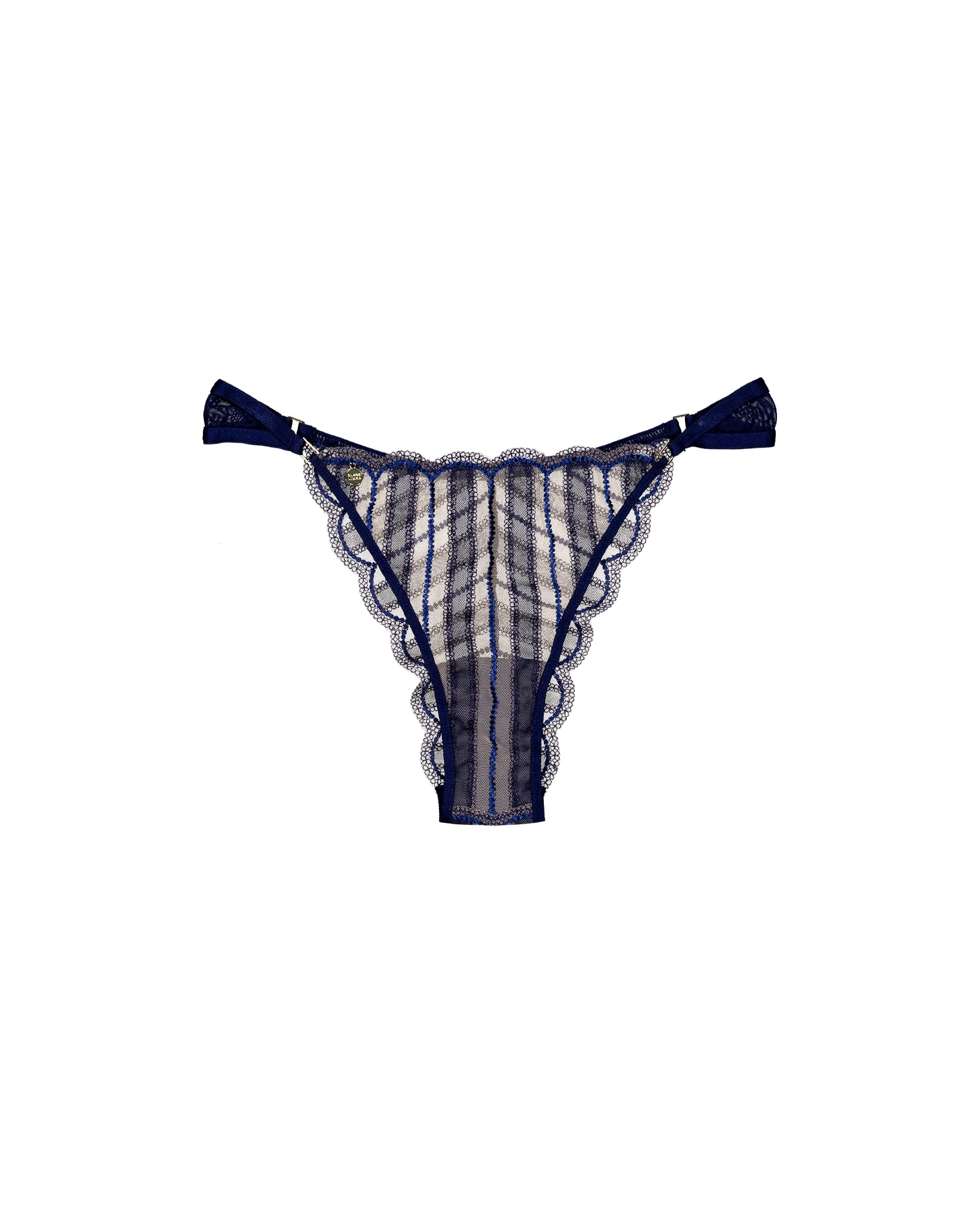 Cueca Brasileira de Tule Bordado Às Riscas Azul-marinho-6