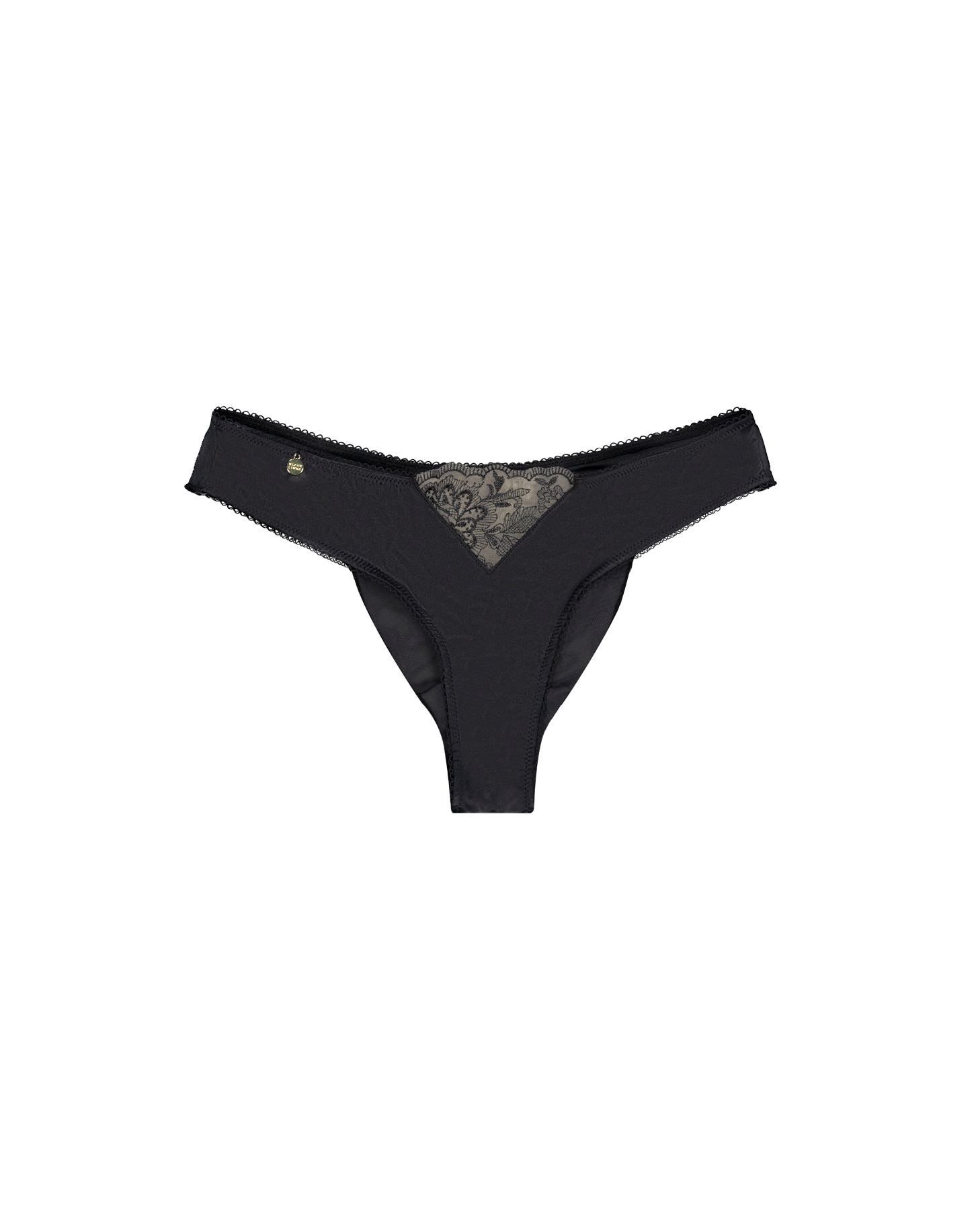 Cueca Brasileira de Cetim, Mesh e Tule Bordado Preto-6