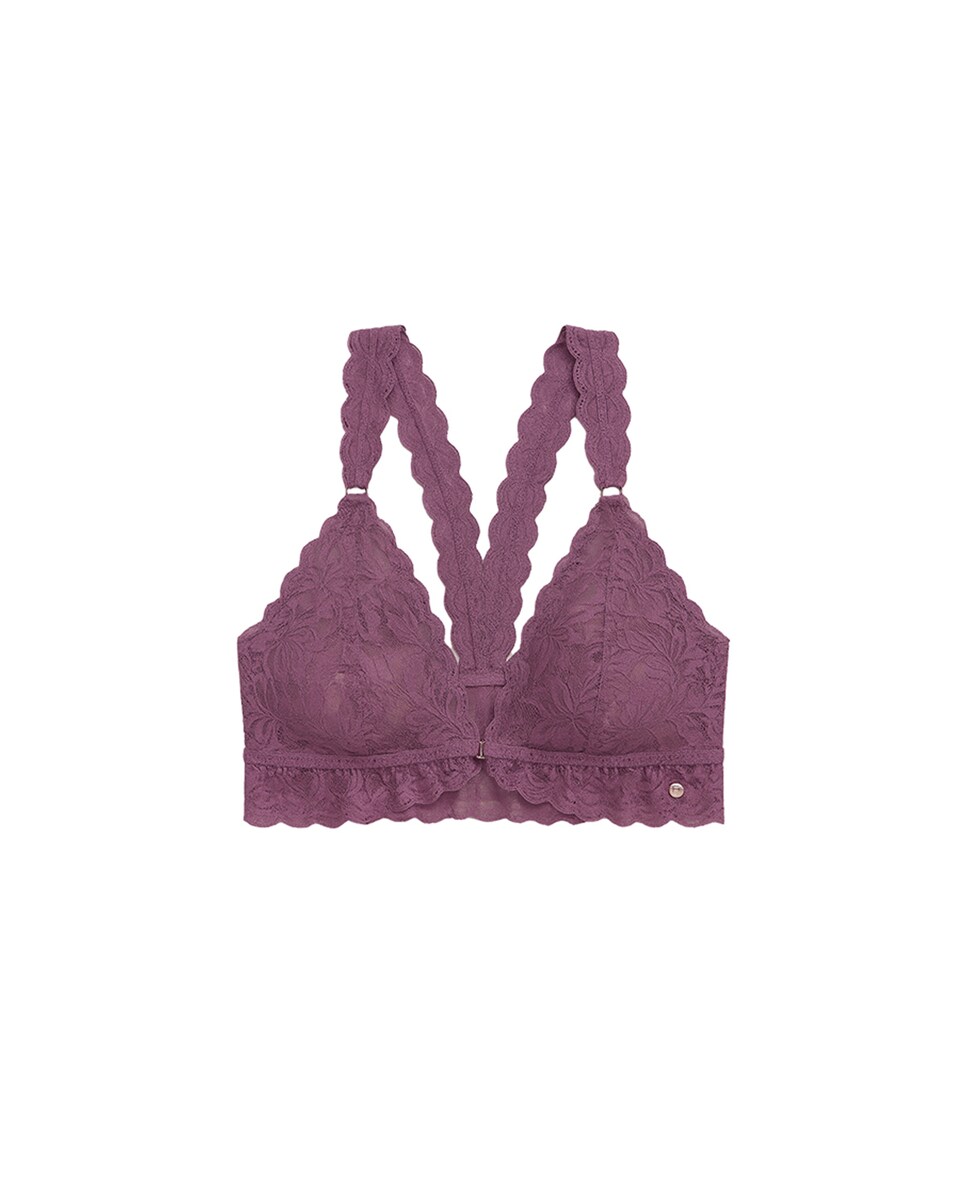 Soutien Bralette Halter de Renda Floral Rosa-6