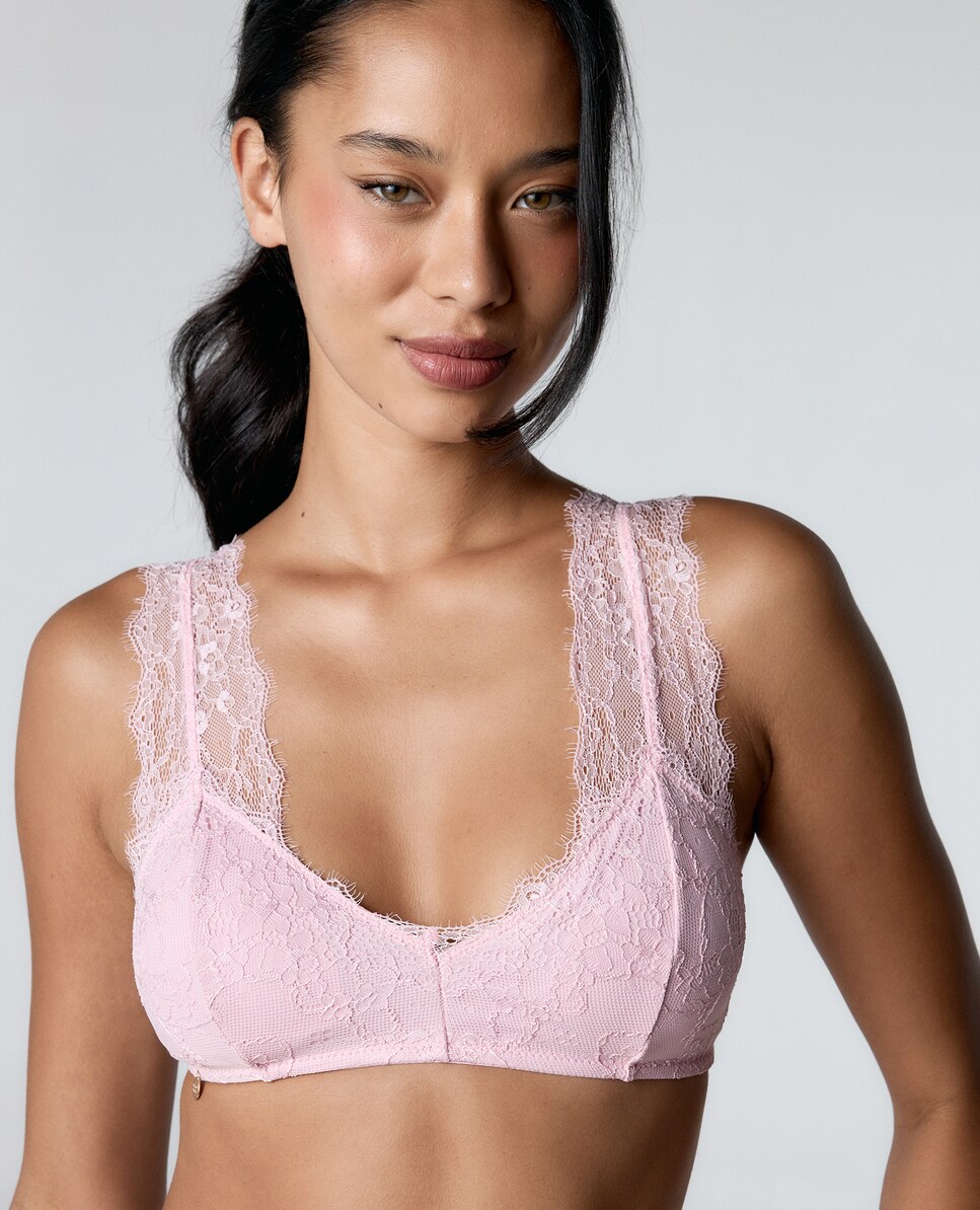 Soutien Bralette Halter de Renda Floral Rosa-claro-1