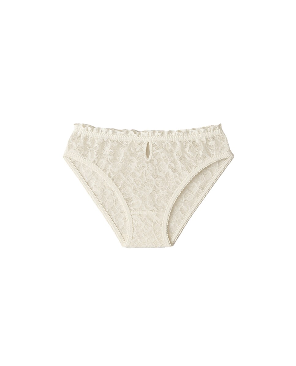 Cueca Clássica de Renda Floral Creme-6
