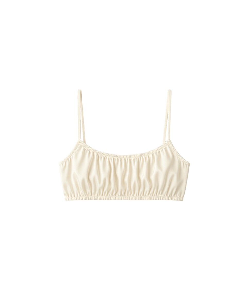 Soutien Bralette Balconette de Tecido Acetinado Franzido Creme-7