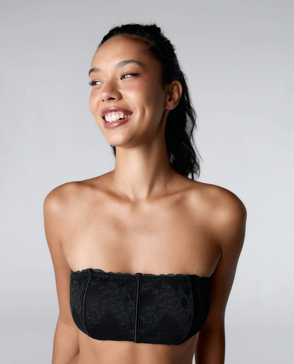 Soutien Bralette Bandeau de Mesh e Renda Preto-1