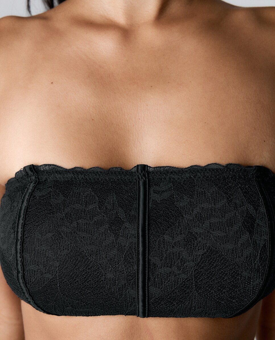 Soutien Bralette Bandeau de Mesh e Renda Preto-4