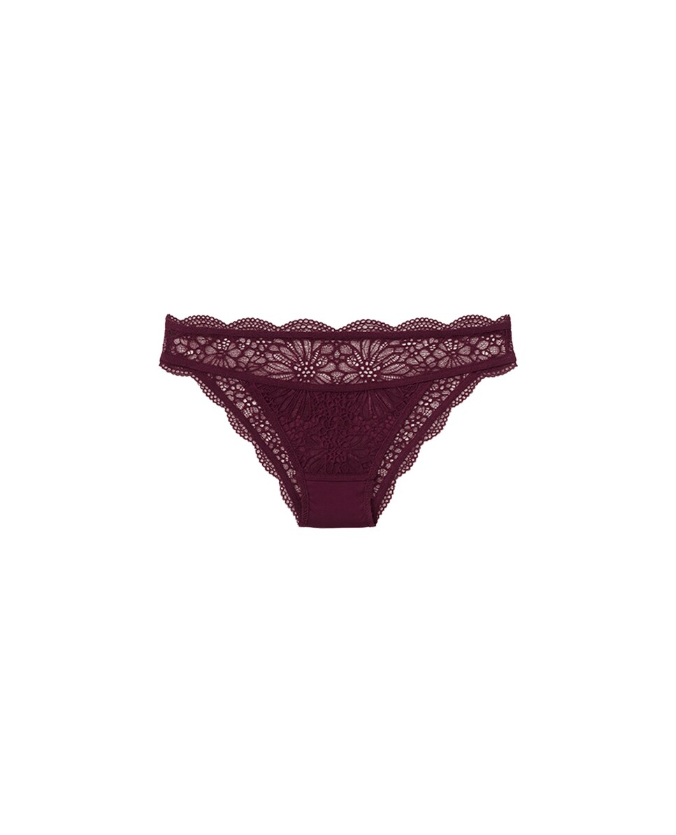 Cueca Brasileira de Renda Floral Bordeaux-8