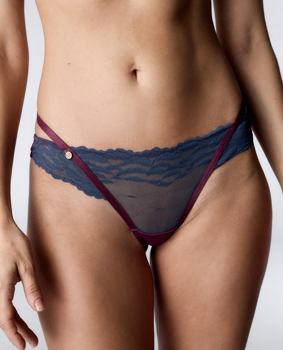 Cueca de Tule com Tiras na Cintura Azul-escuro-1