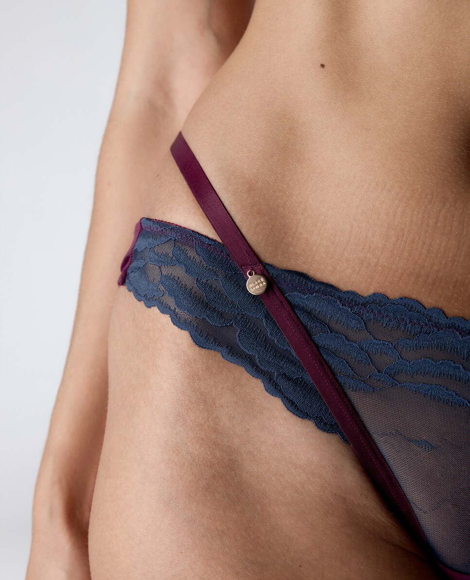 Cueca de Tule com Tiras na Cintura Azul-escuro-3