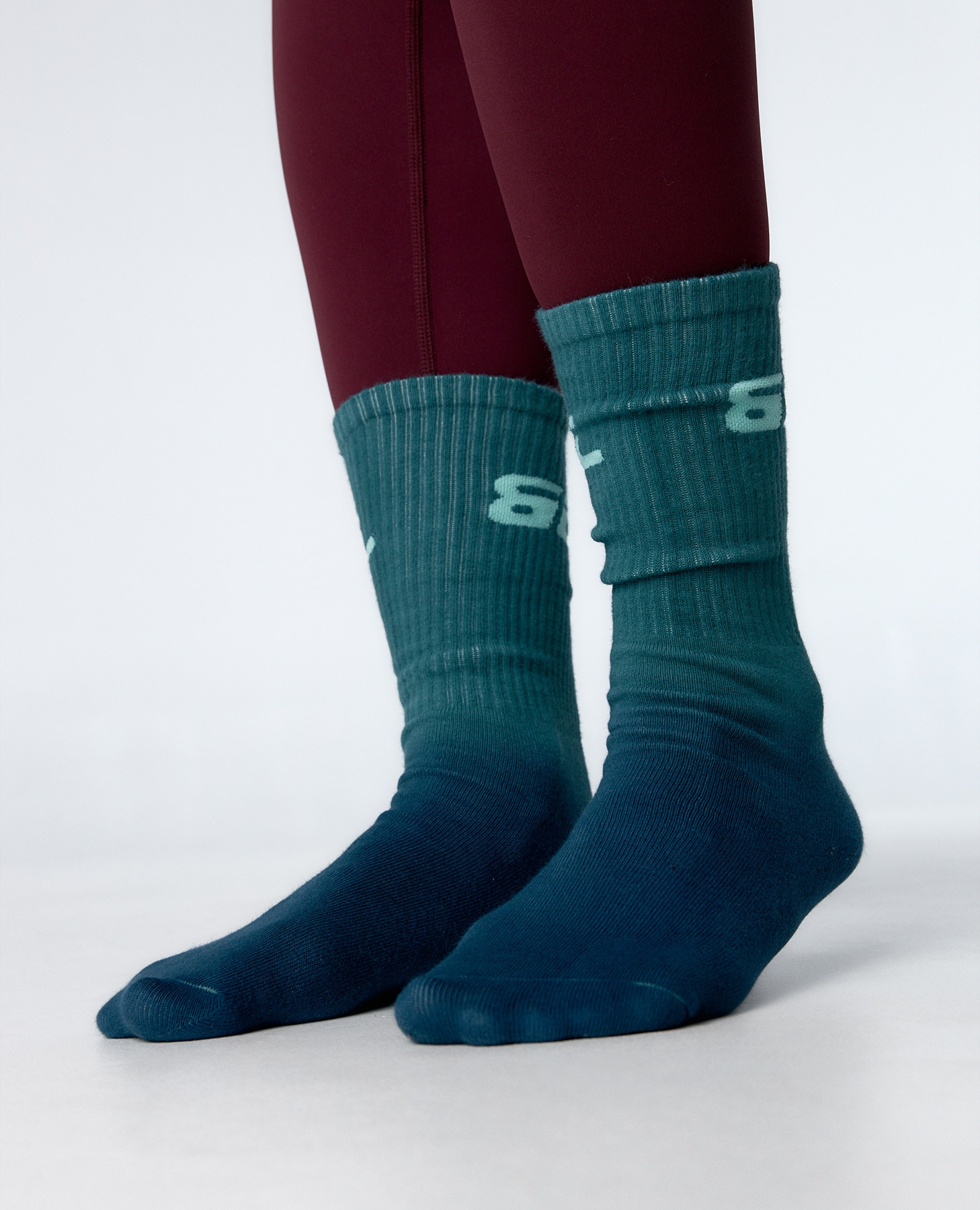 Meias Altas de Algodão Teal com Efeito Degradé Verde-2