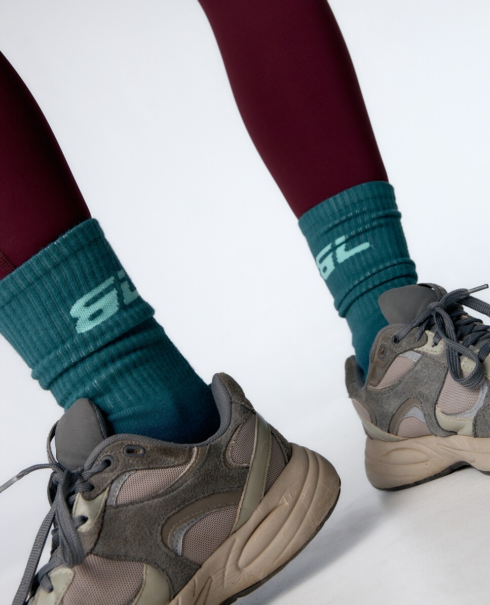 Meias de Algodão Teal com Efeito Degradado Verde-3