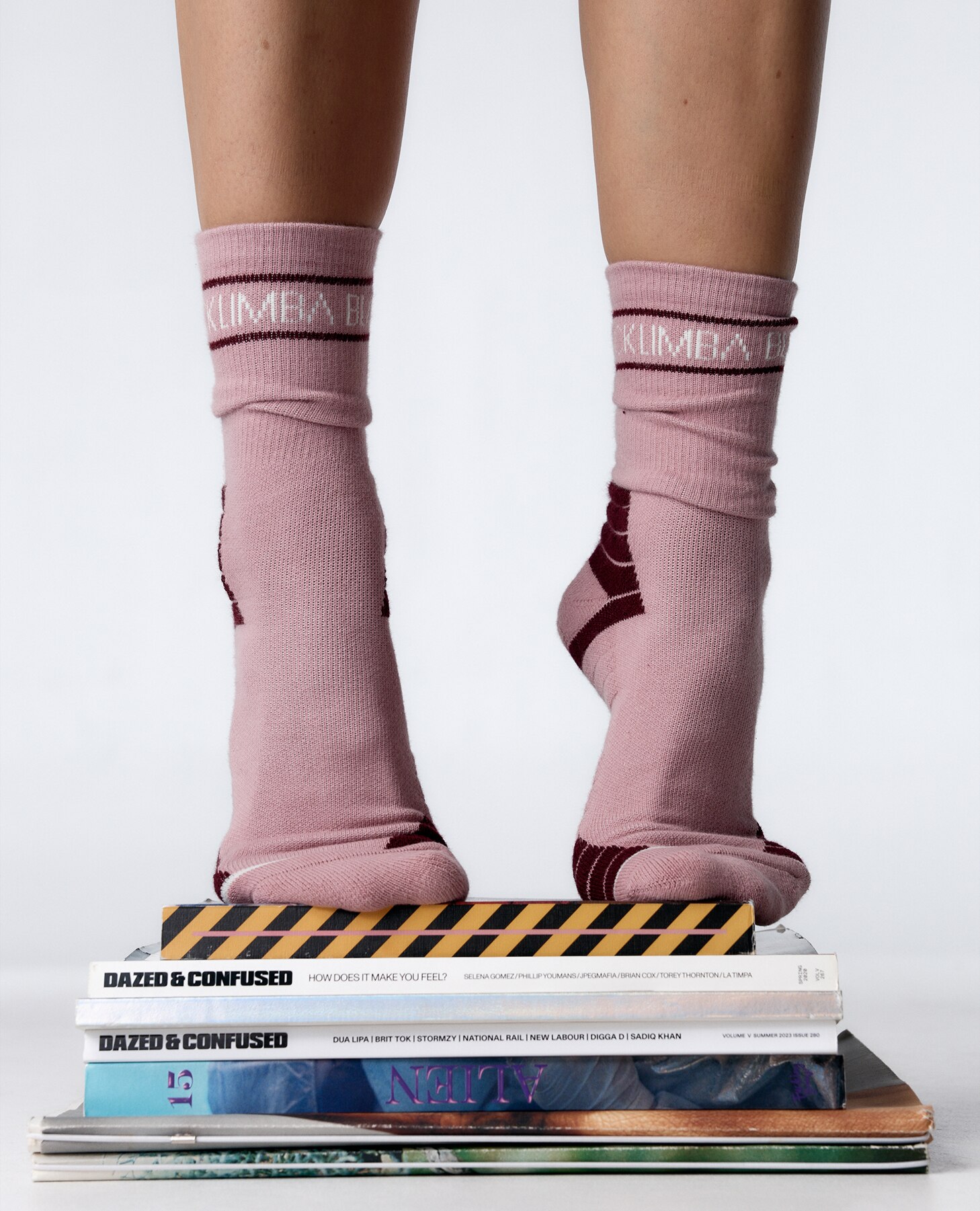 Meias Altas de Algodão Elástico em Rosa Rosa-2