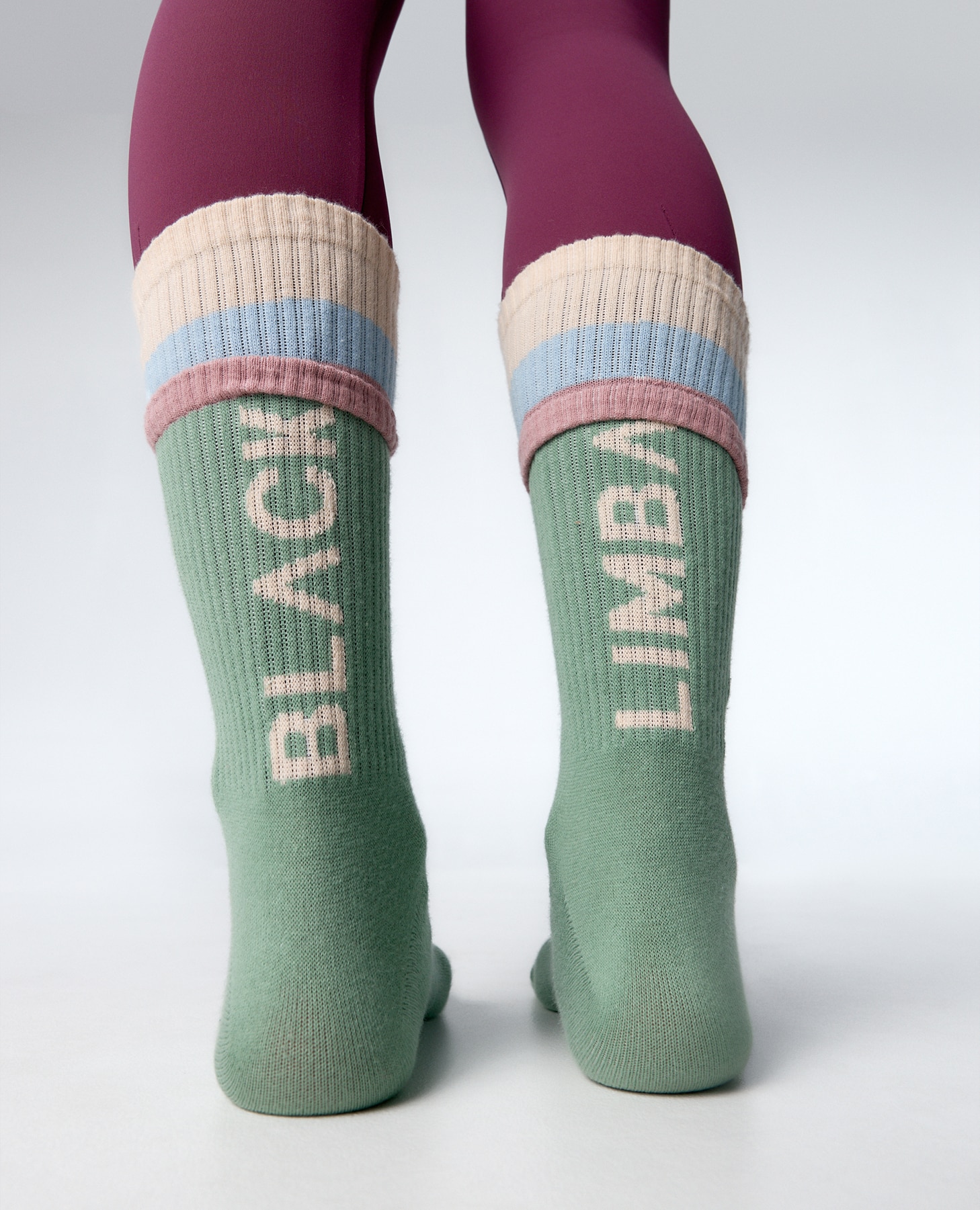 Meias Altas de Algodão Tricolor com Efeito Duplo Verde-3