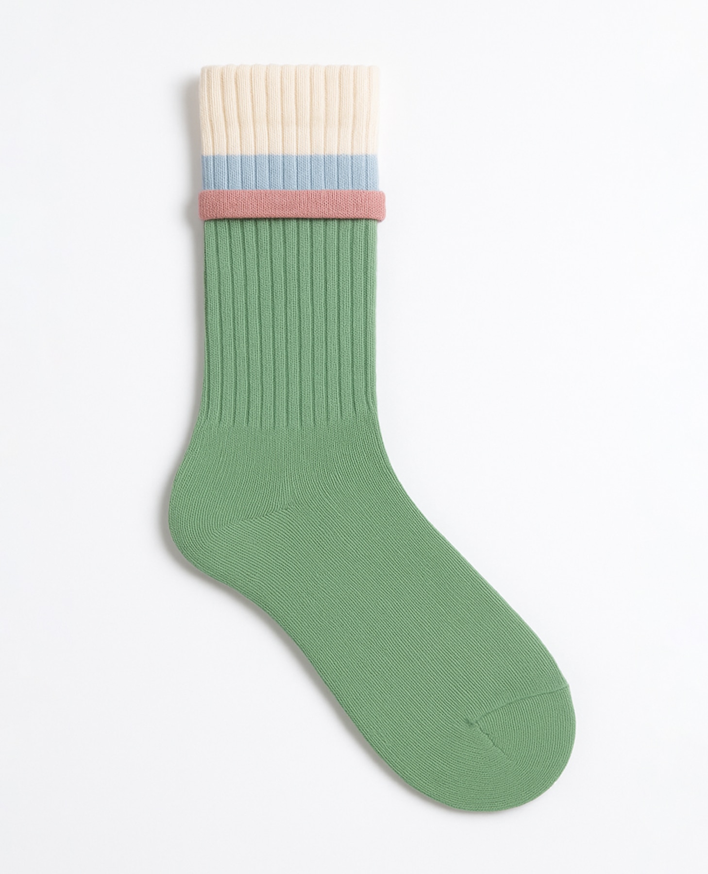 Meias Altas de Algodão Tricolor com Efeito Duplo Verde-4