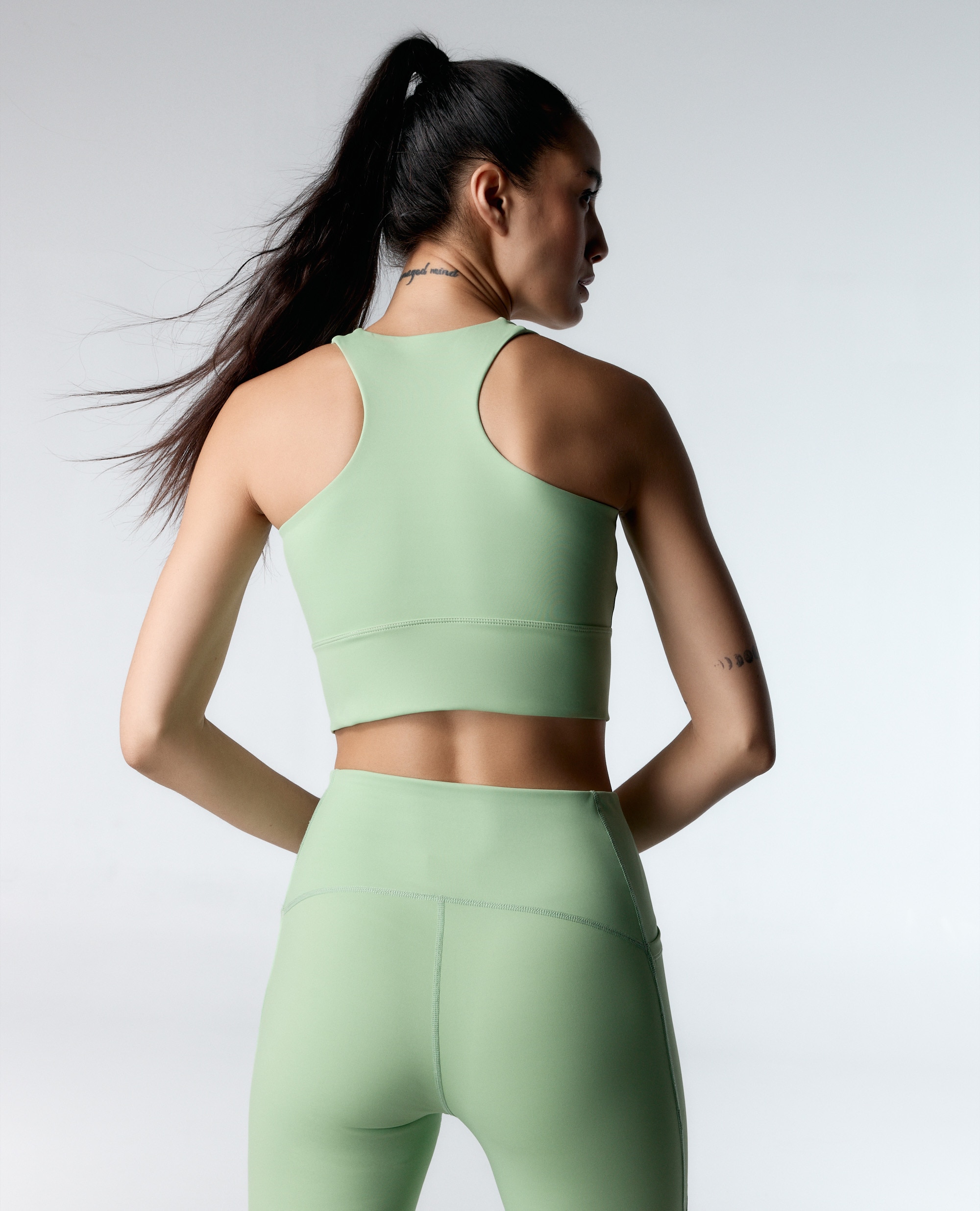 Leggings Desportivos Recortáveis e Compressivos Verde-claro-2
