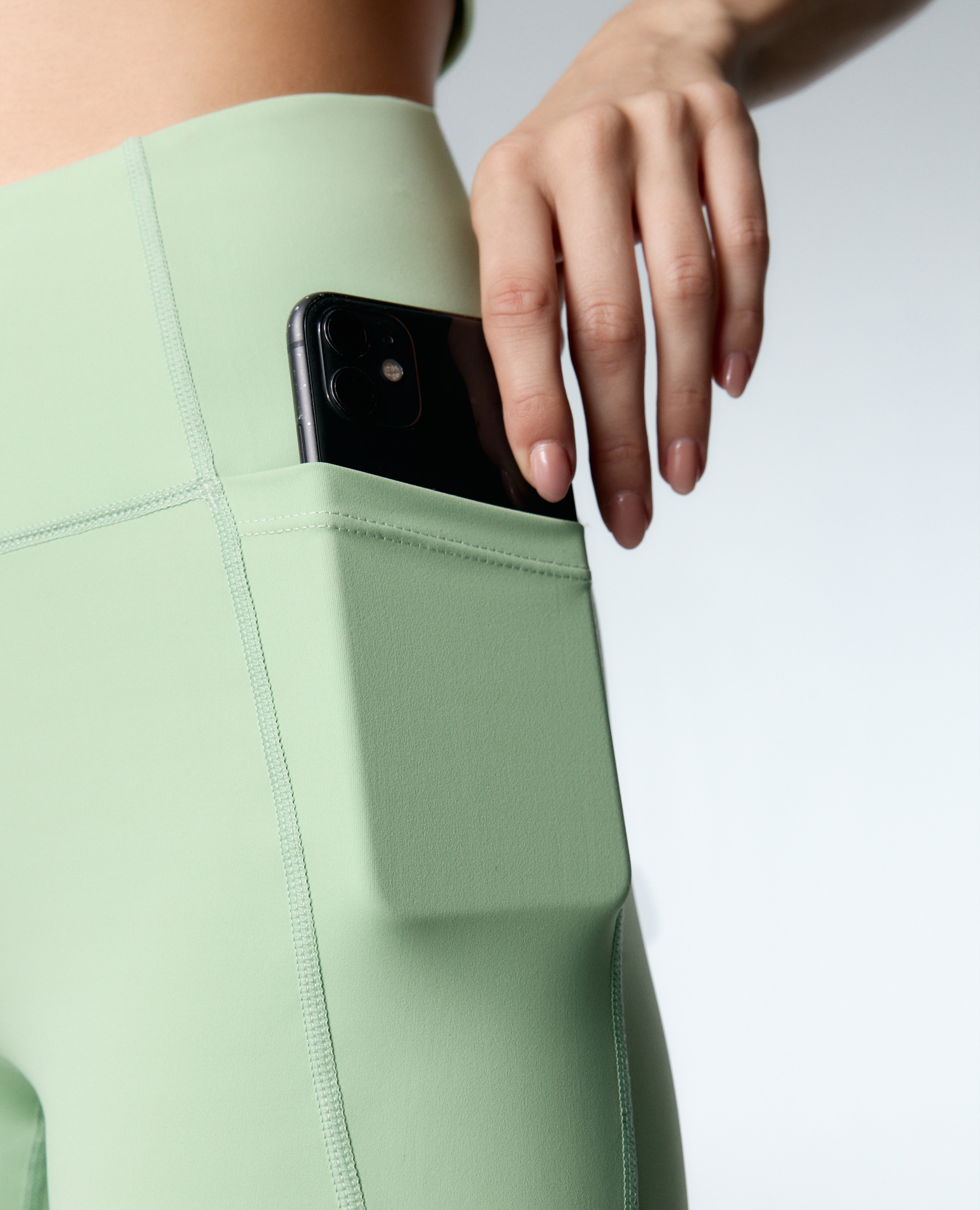 Leggings Desportivos Recortáveis e Compressivos Verde-claro-3