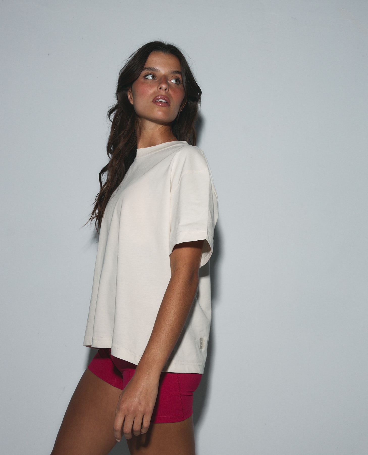 T-shirt Desportiva Oversize de Manga Curta Creme-4