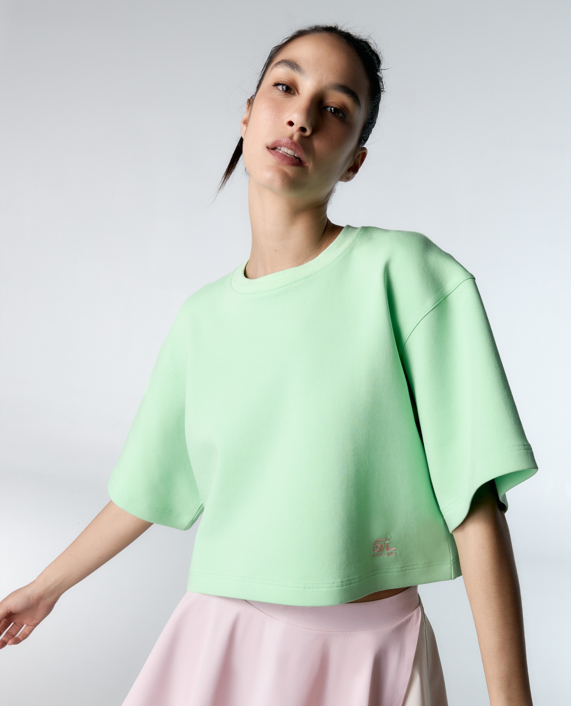 T-shirt Desportiva Crop de Manga Curta Verde-claro-4