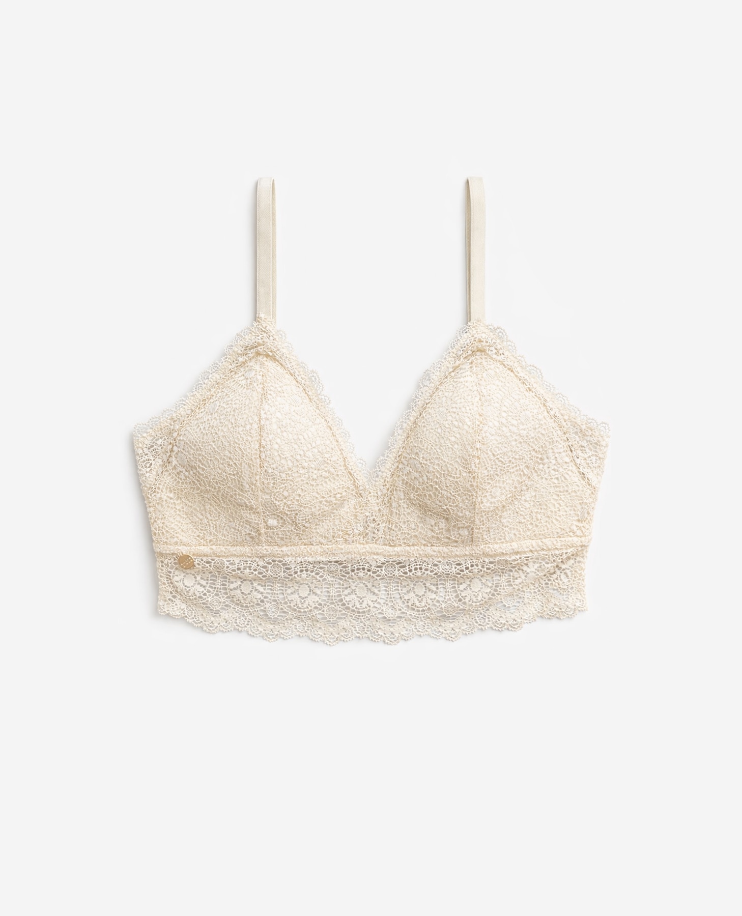 Soutien Bralette Triangular de Renda Geométrica Creme-8