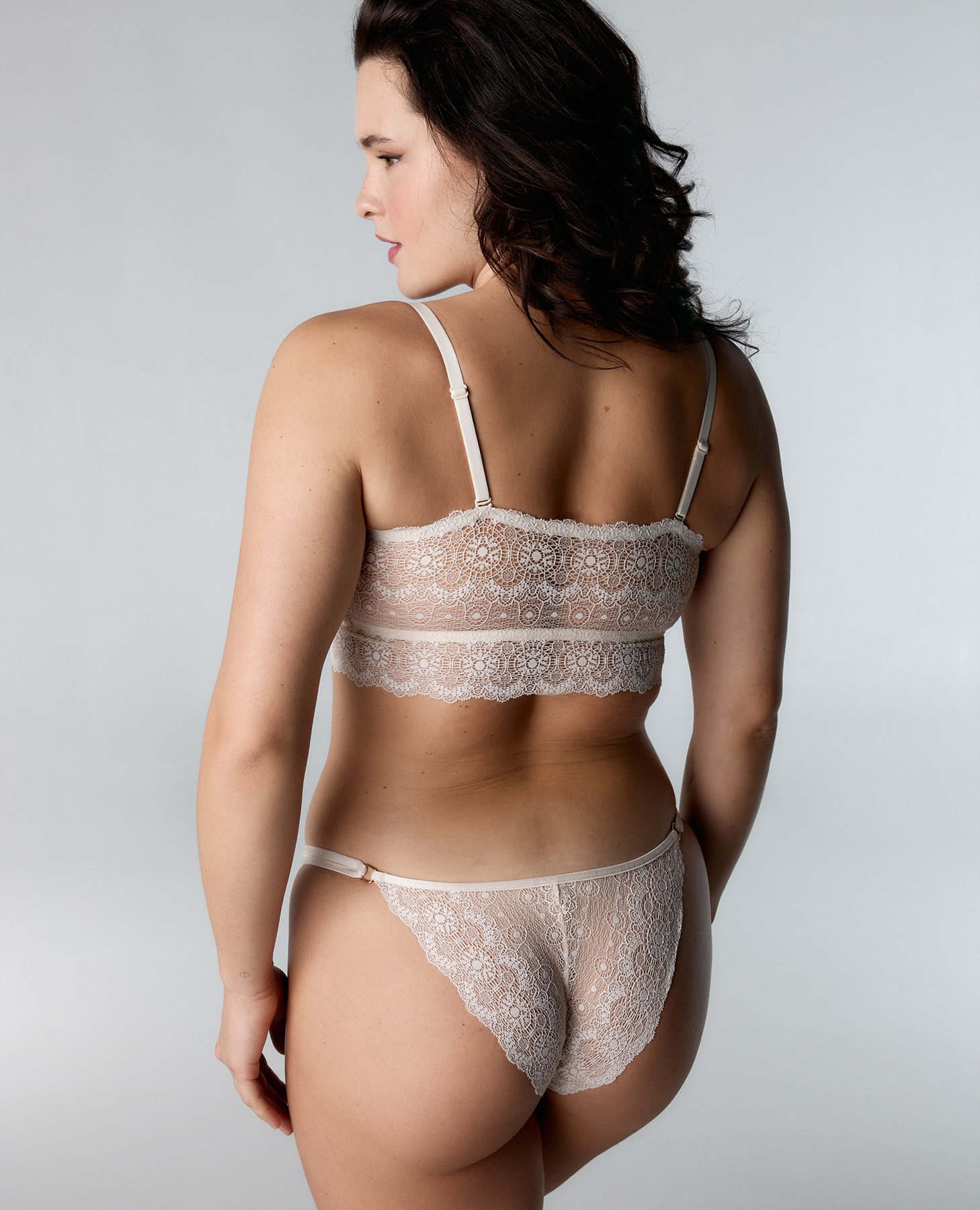 Soutien Bralette Bandeau de Renda Geométrica Creme-5