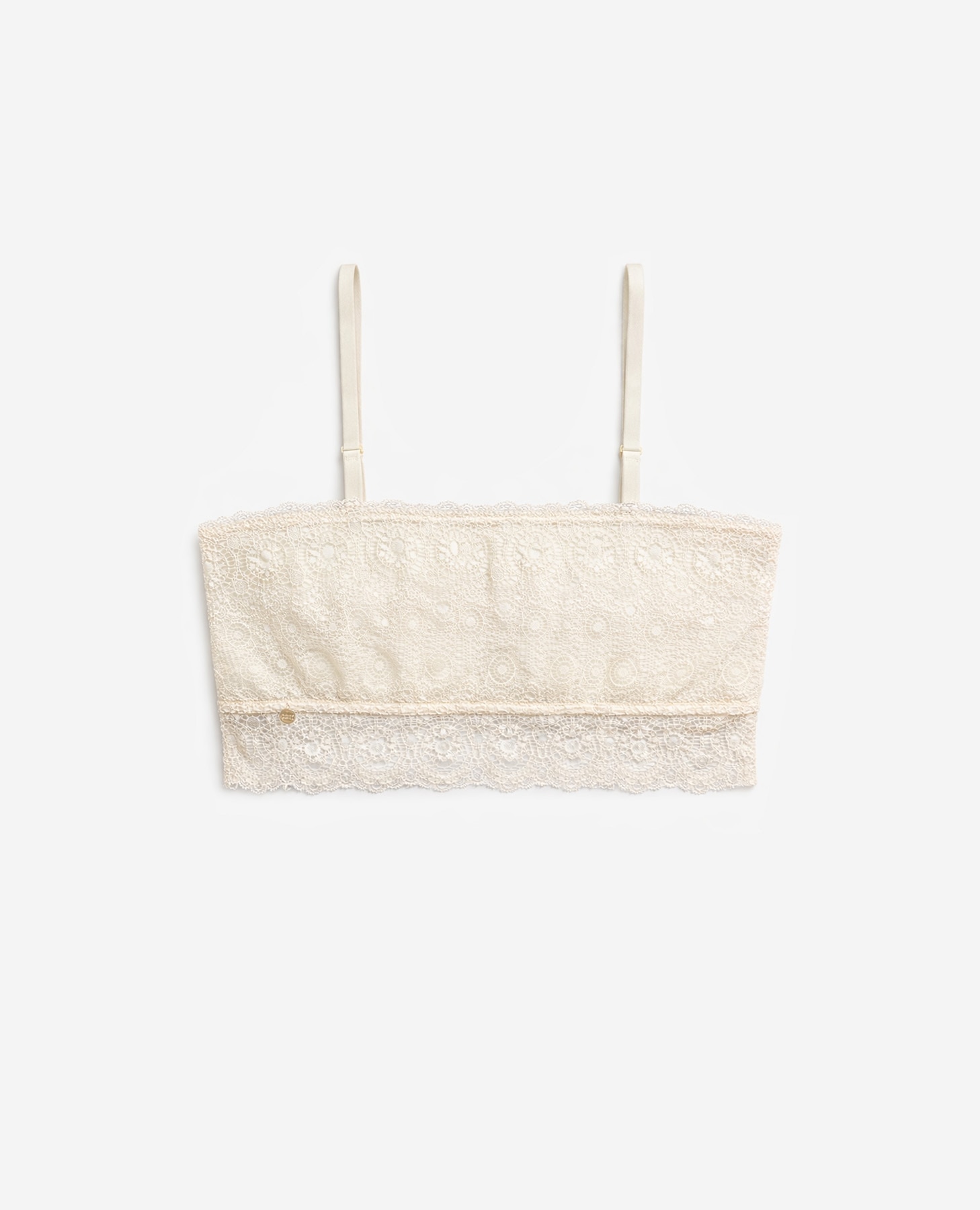 Soutien Bralette Bandeau de Renda Geométrica Creme-8