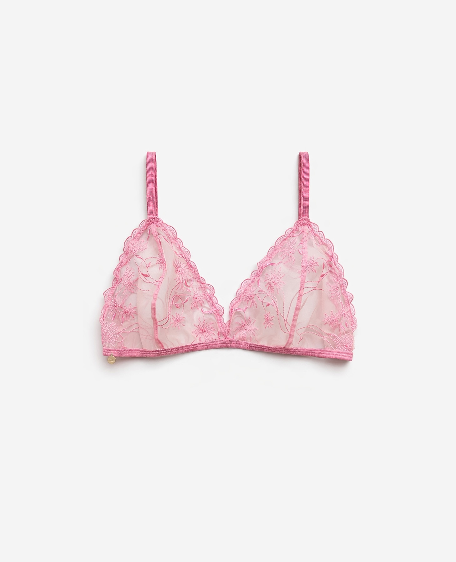 Soutien Bralette Triangular de Renda Floral Rosa-8