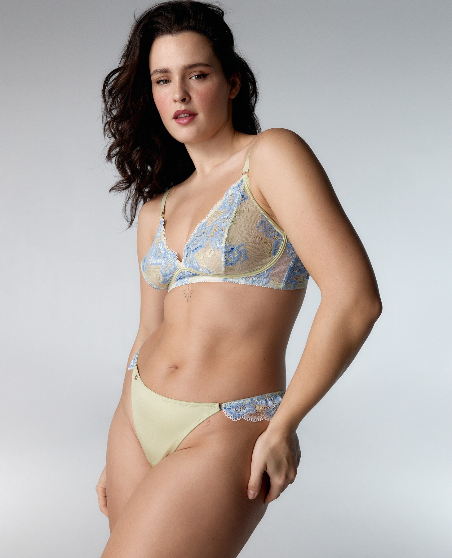 Soutien Bralette com Falso Aro de Renda Floral Azul / Verde-5