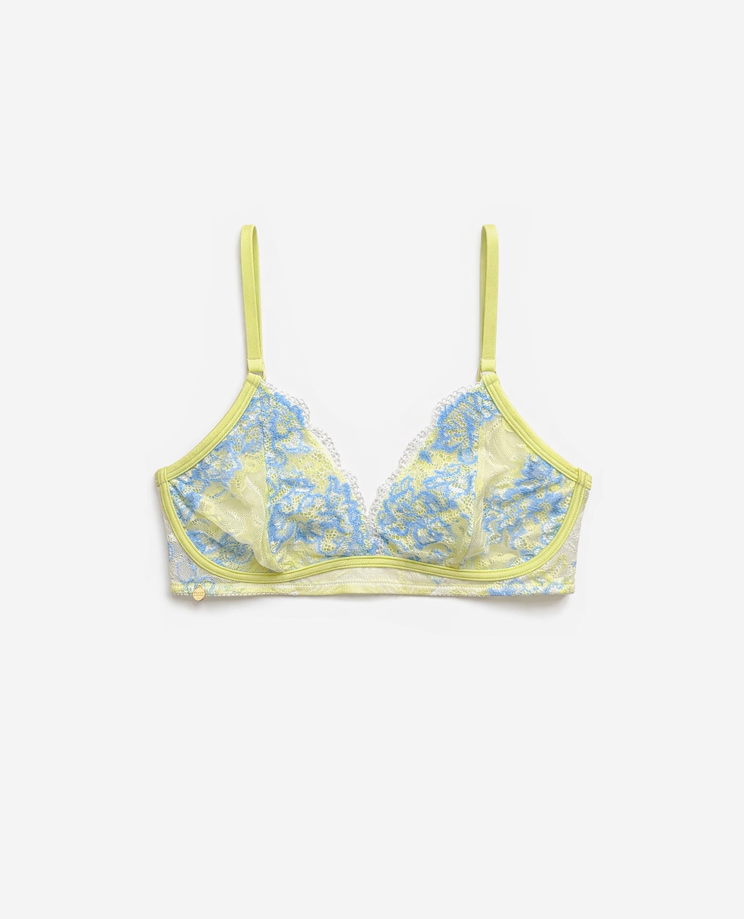 Soutien Bralette com Falso Aro de Renda Floral Azul / Verde-8