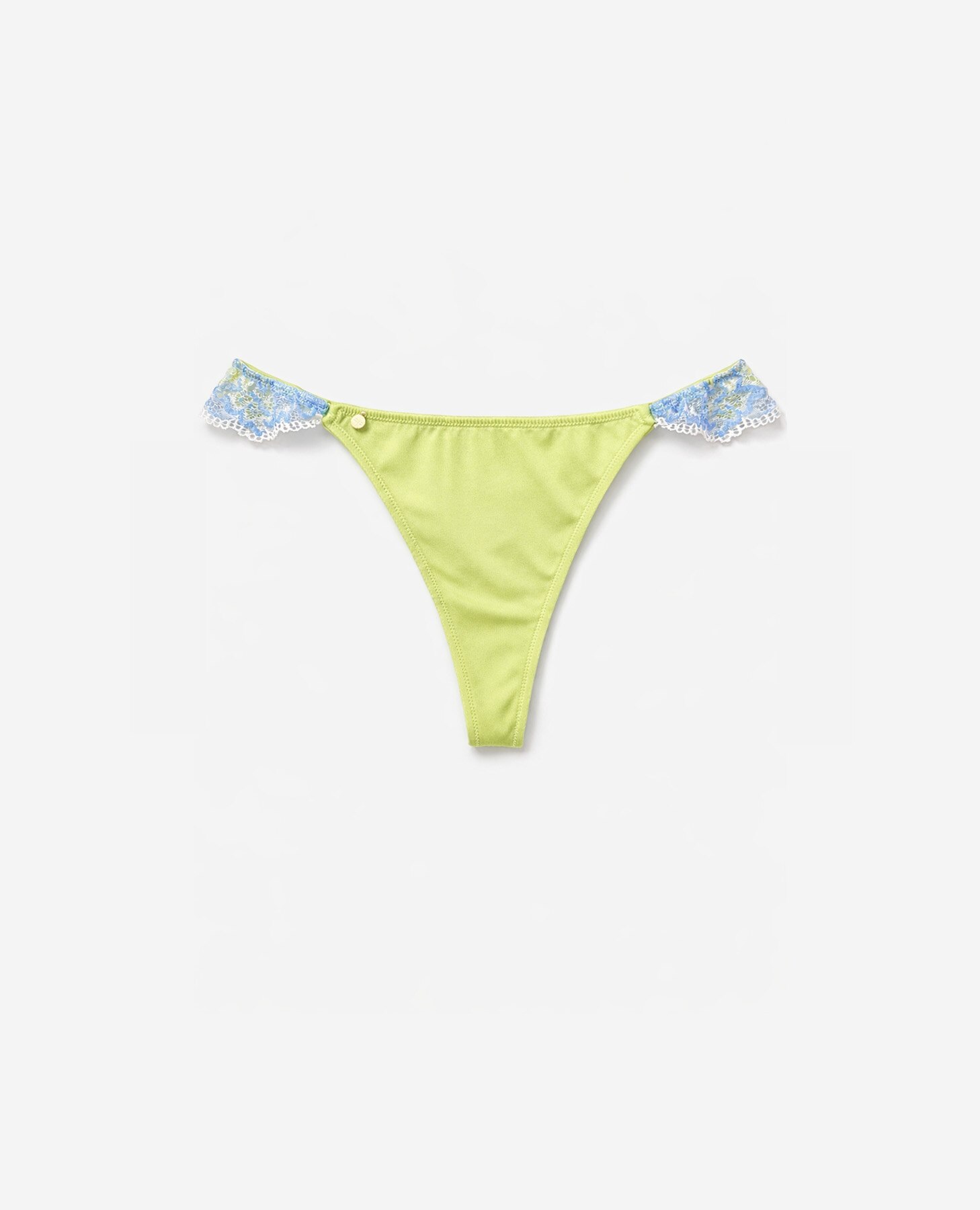 Cueca Brasileira de Renda Floral e Microfibra Acetinada Azul / Verde-8
