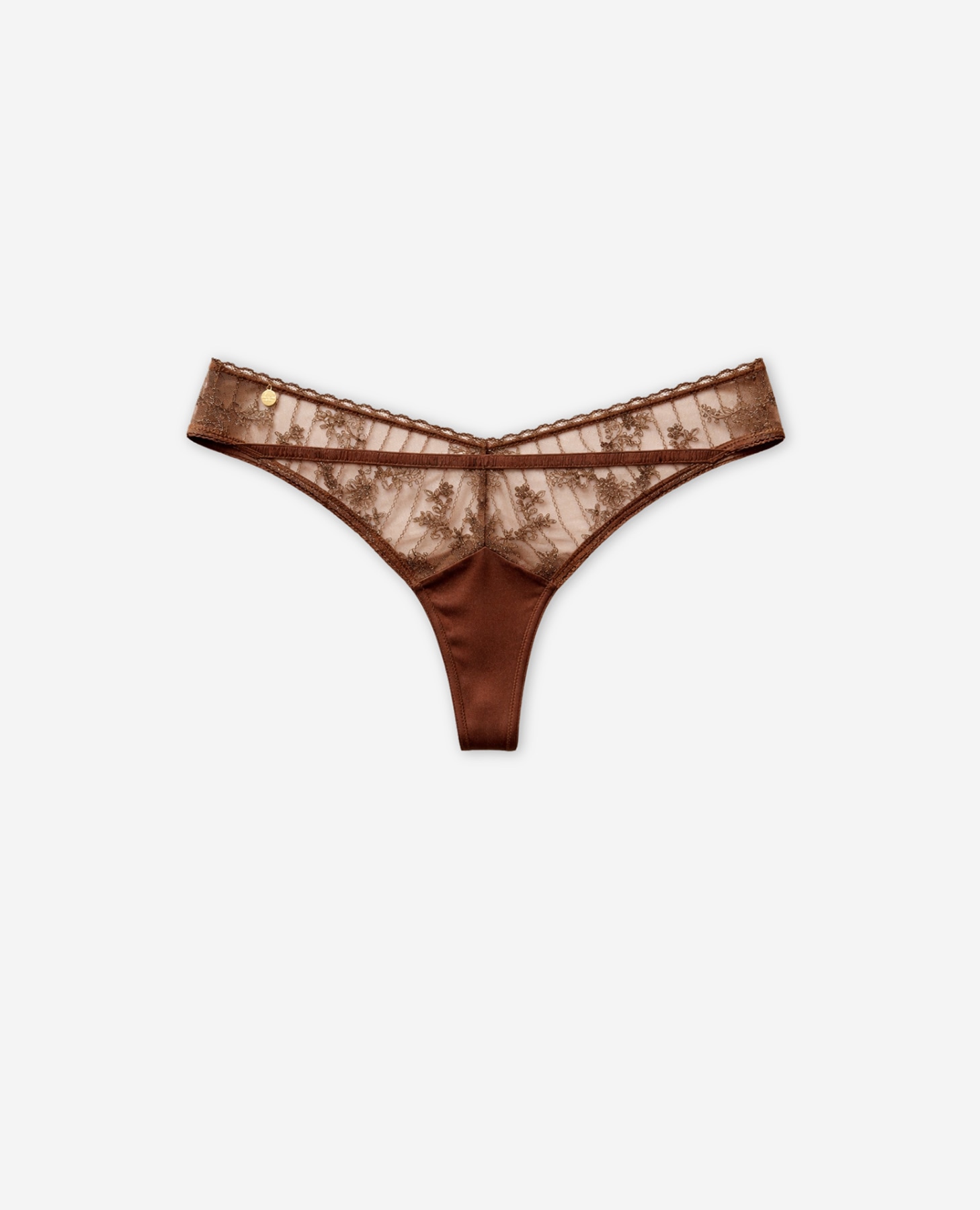 Cueca Brasileira de Tule Bordado Castanho-8