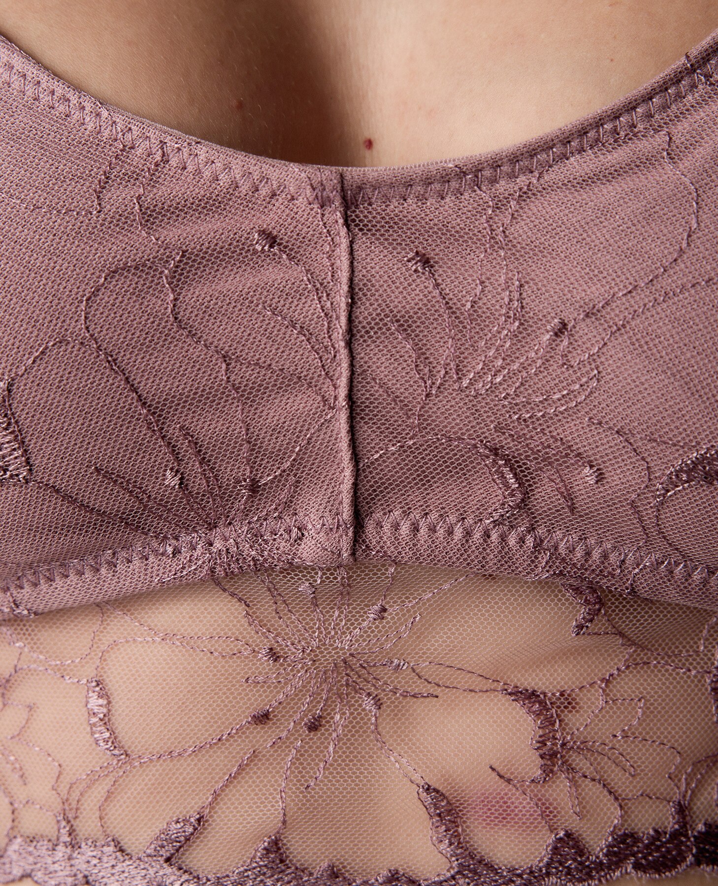 Soutien Bralette Balconette de Tule Bordado com Brilho Rosa-3